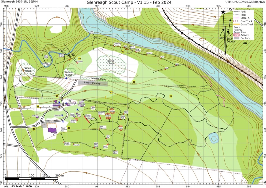 Preview of Glenreagh Scout Camp map: Camp map with contours