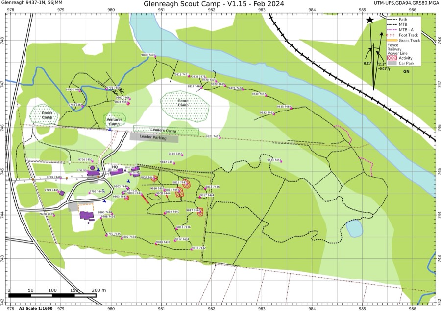 Preview of Glenreagh Scout Camp map: Camp map with grid coordinates