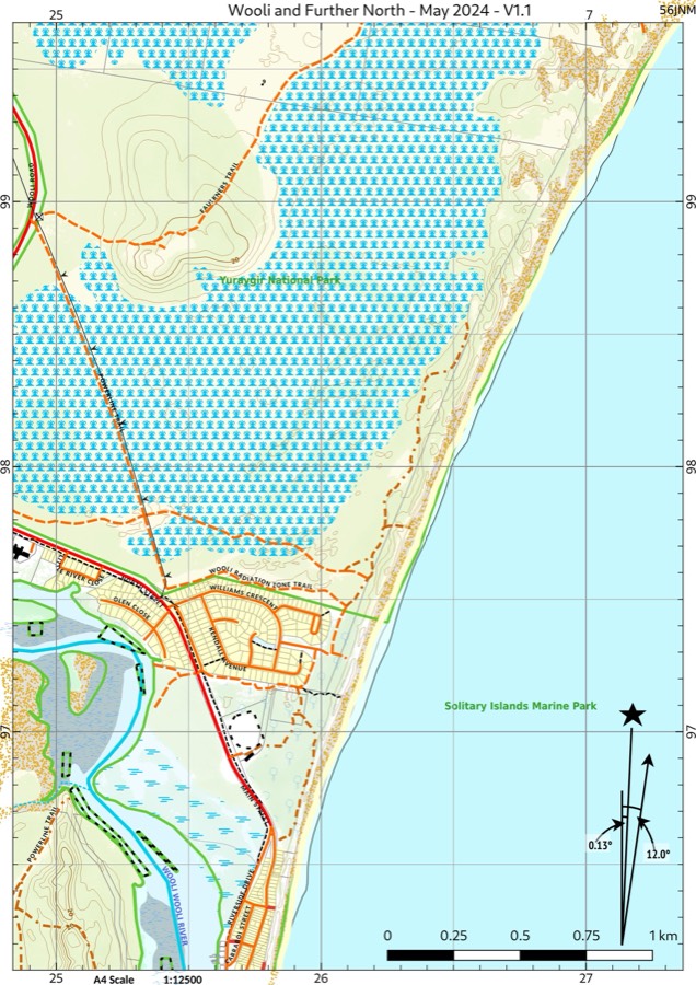 Preview of Yuraygir coastal walk map: Wooli, further north